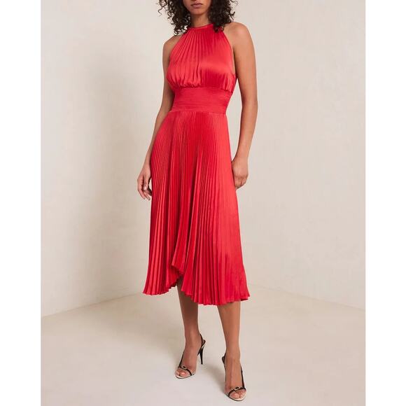 NEW NWT A.L.C. Renzo Midi Pleated Dress in Real Red Size 6 - Picture 2 of 9